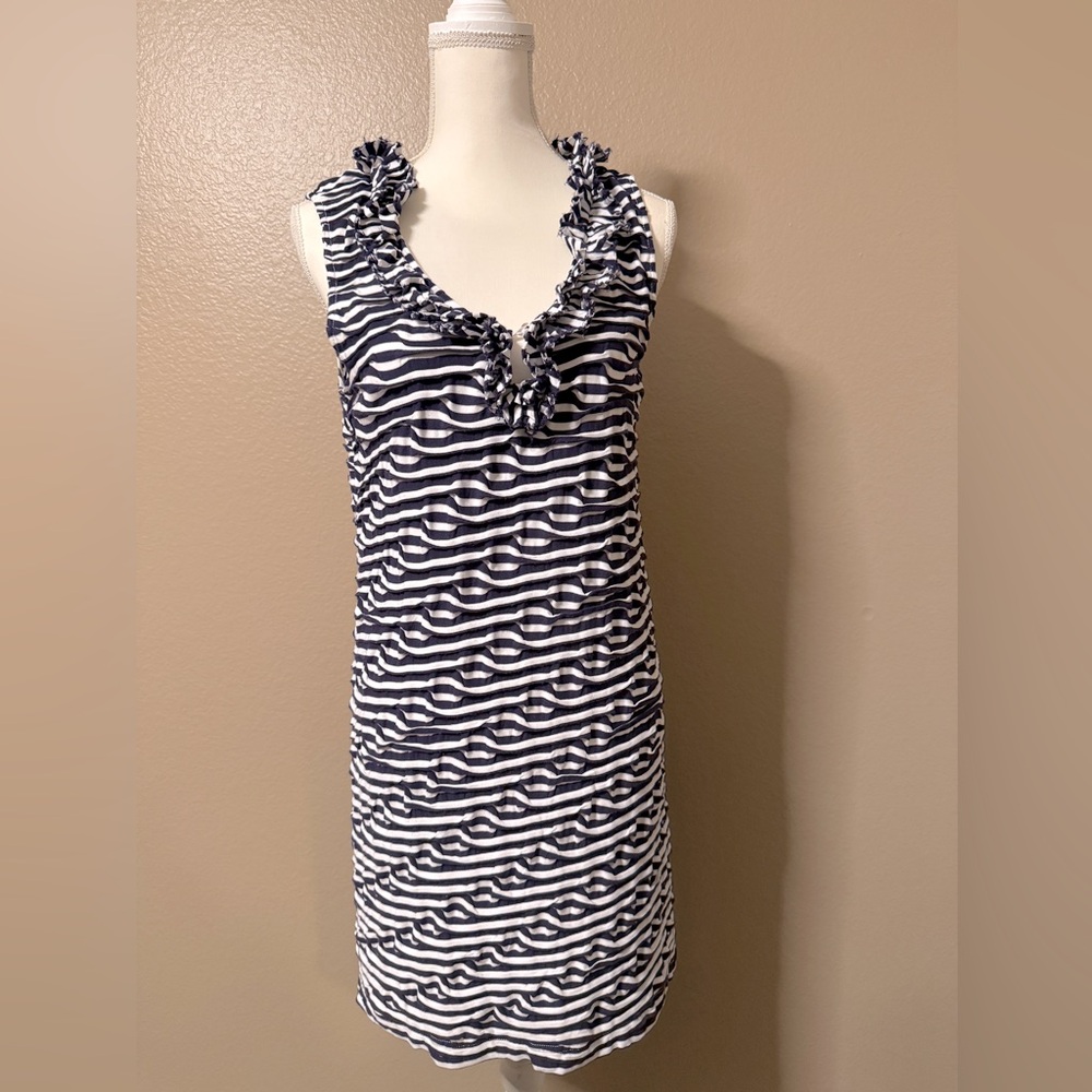 Sara Campbell Navy & White Striped Ruched Dress